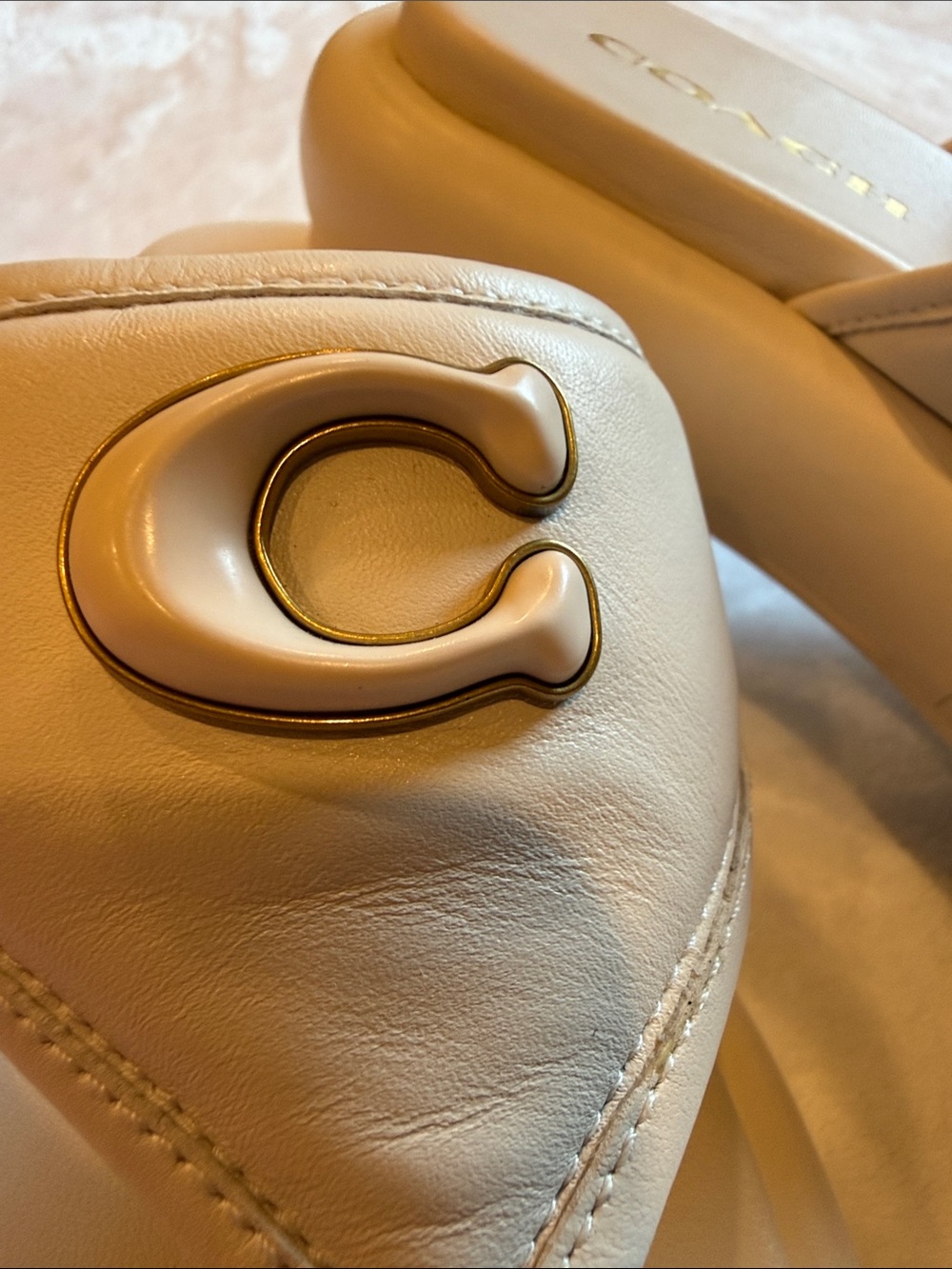 Coach Cream Platform Thong Sandals with Gold 'C' Accent - Picture 4 of 9
